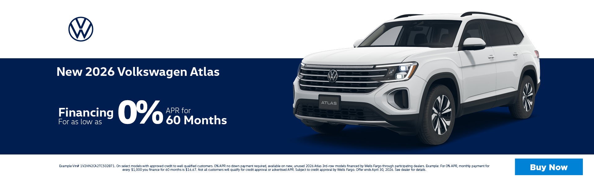 2026 Volkswagen Atlas 0% APR for 60 Months