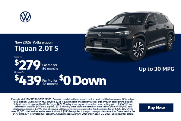 2062 Tiguan Lease $449 with $0 down or 1.9% APR