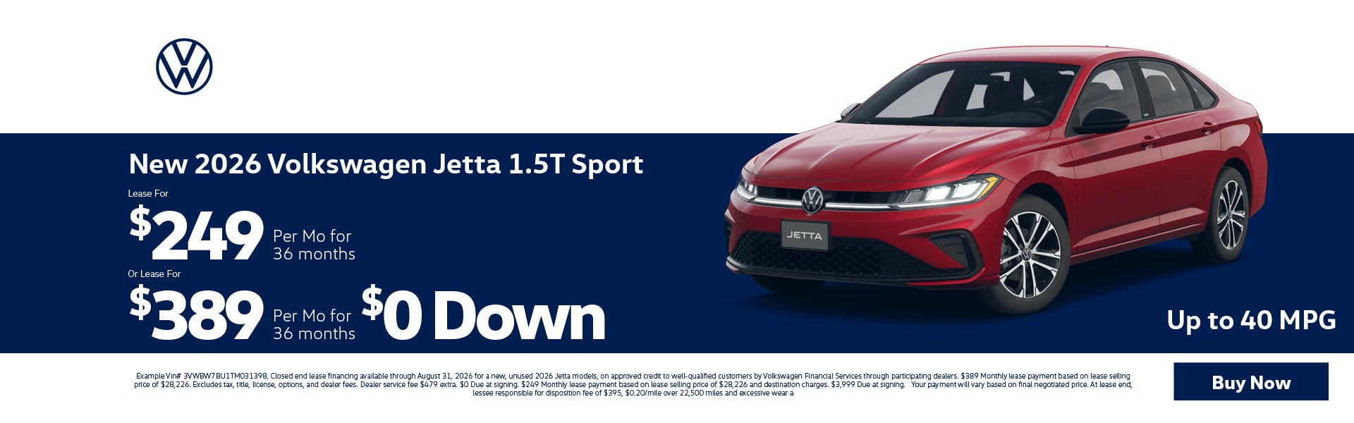 2026 VW Jetta Lease $389 with $0 down!