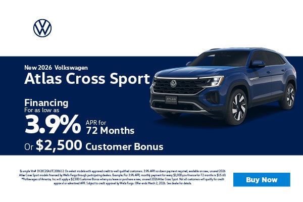 2026 Volkswagen Atlas Cross Sport 3.9% APR or $2,5000 Custom