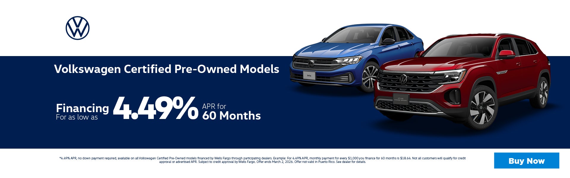 All Volkswagen Certified Pre-owned 4.49% APR for 60 mo