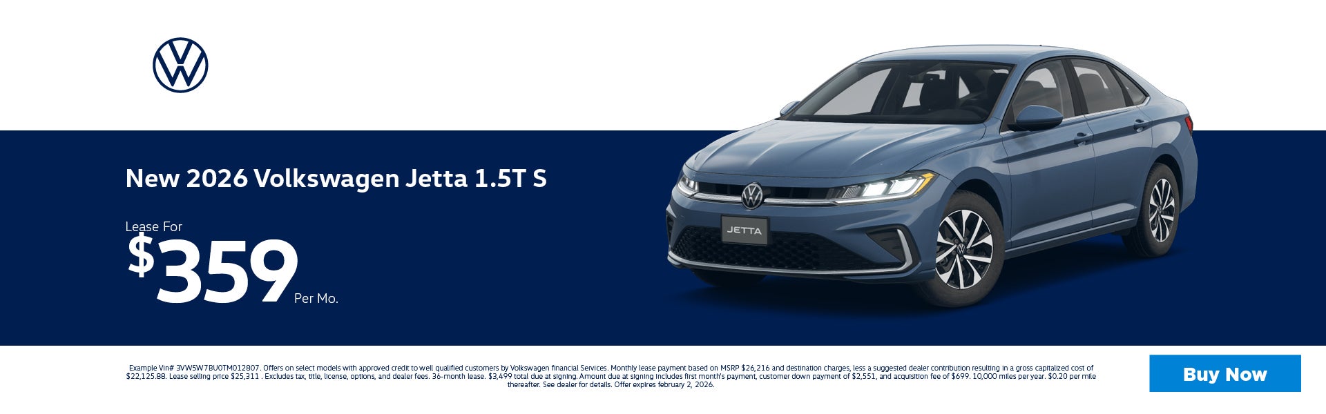 2026 Jetta 1.5T S Lease for $359 per mo 