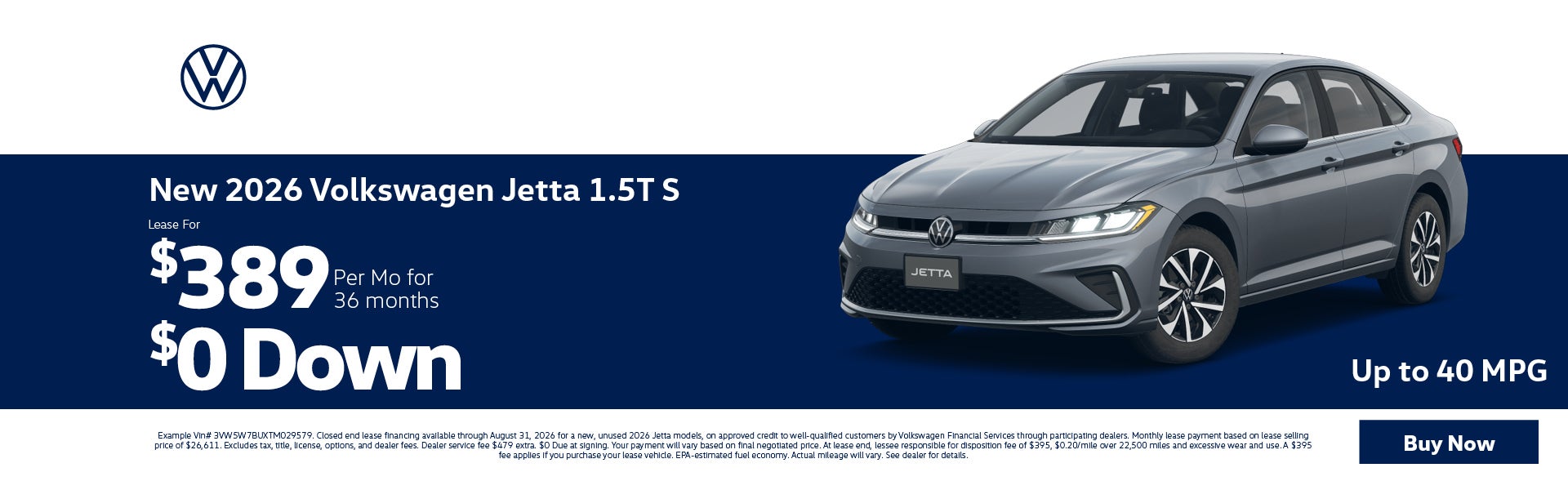 2026 VW Jetta Lease $389 with $0 down!