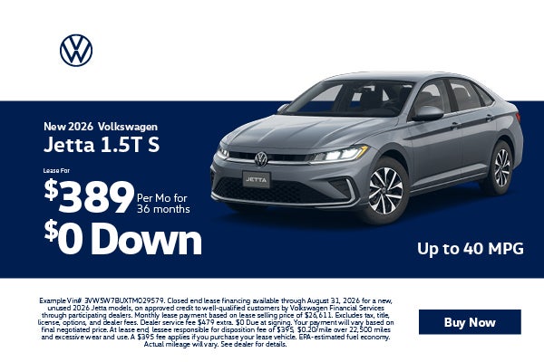 2026 VW Jetta Lease $389 with $0 down!