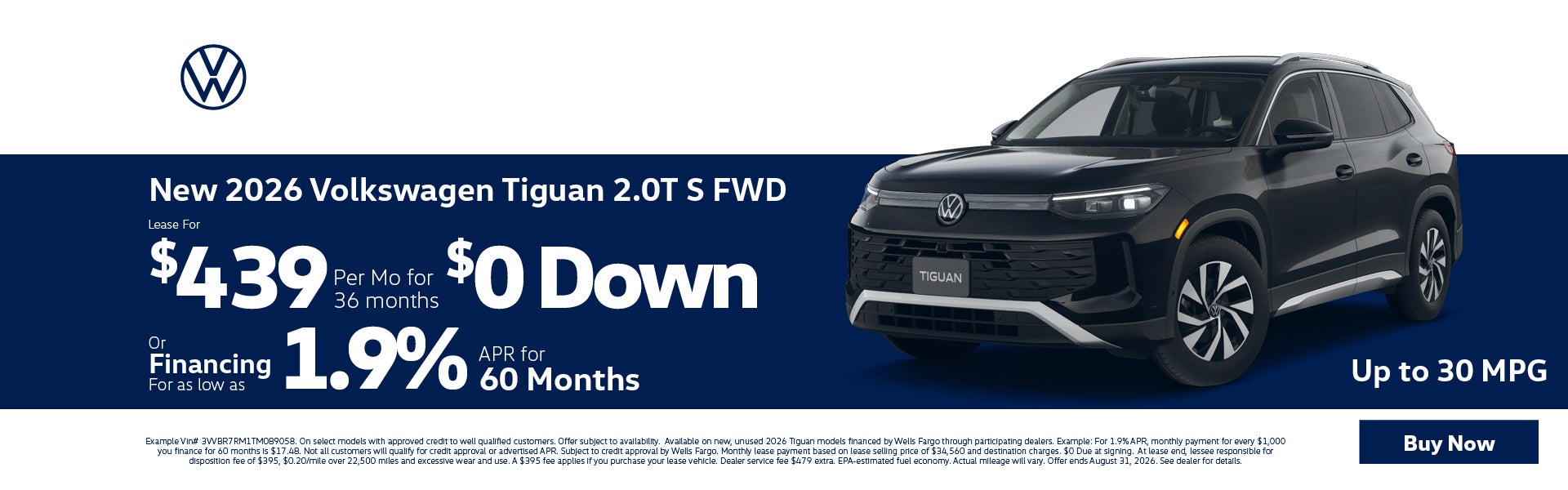 2062 Tiguan Lease $449 with $0 down or 1.9% APR