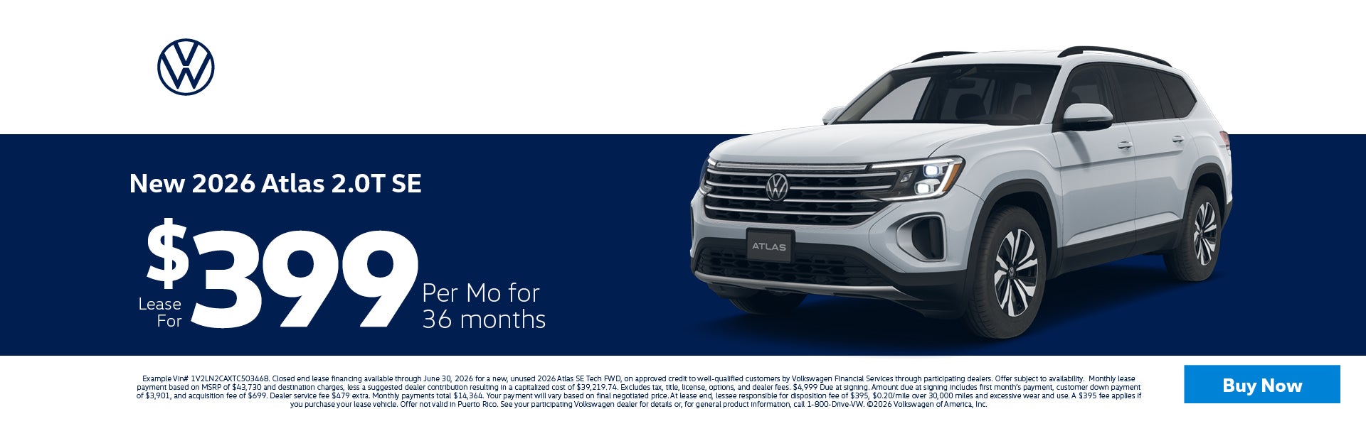 2026 Volkswagen Atlas Lease for $399 per mo
