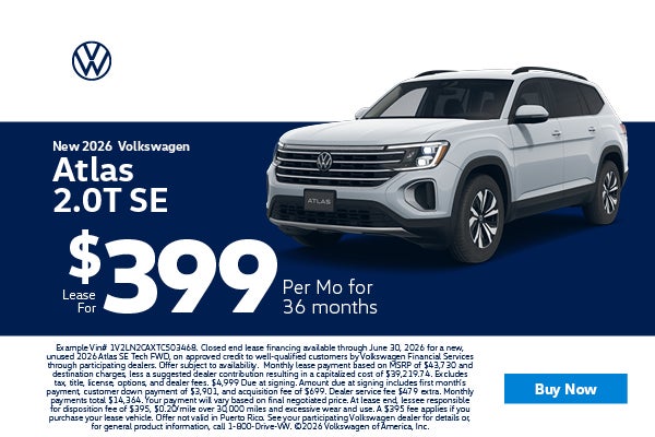 2026 Volkswagen Atlas Lease for $399 per mo