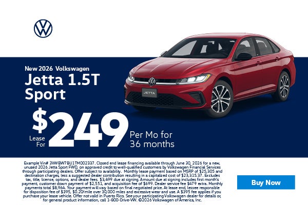 2026 Volkswagen Jetta Lease $249 per mo 