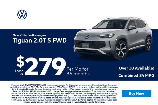 2026 Volkswagen Tiguan Lease $279 per mo. 