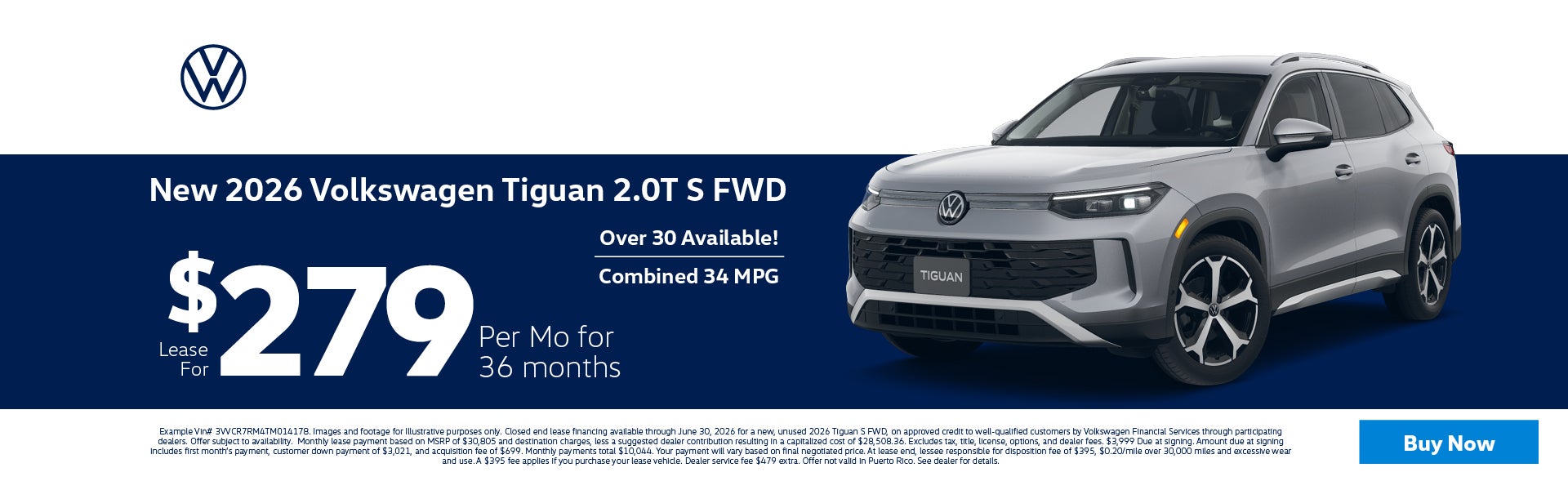 2026 Volkswagen Tiguan Lease $279 per mo. 